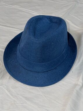 Blue Cotton Blend Fedora Hat Short Brim Trilby Summer Sun Hat Men Large Size 59